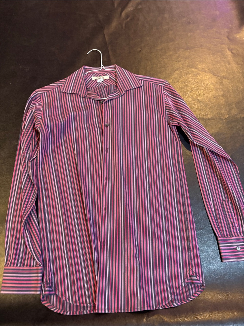 DKNY Men's Striped Dress Shirt - Purple & Pink